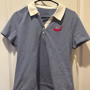 Talbots Blue Striped Polo Shirt with Pink Whale